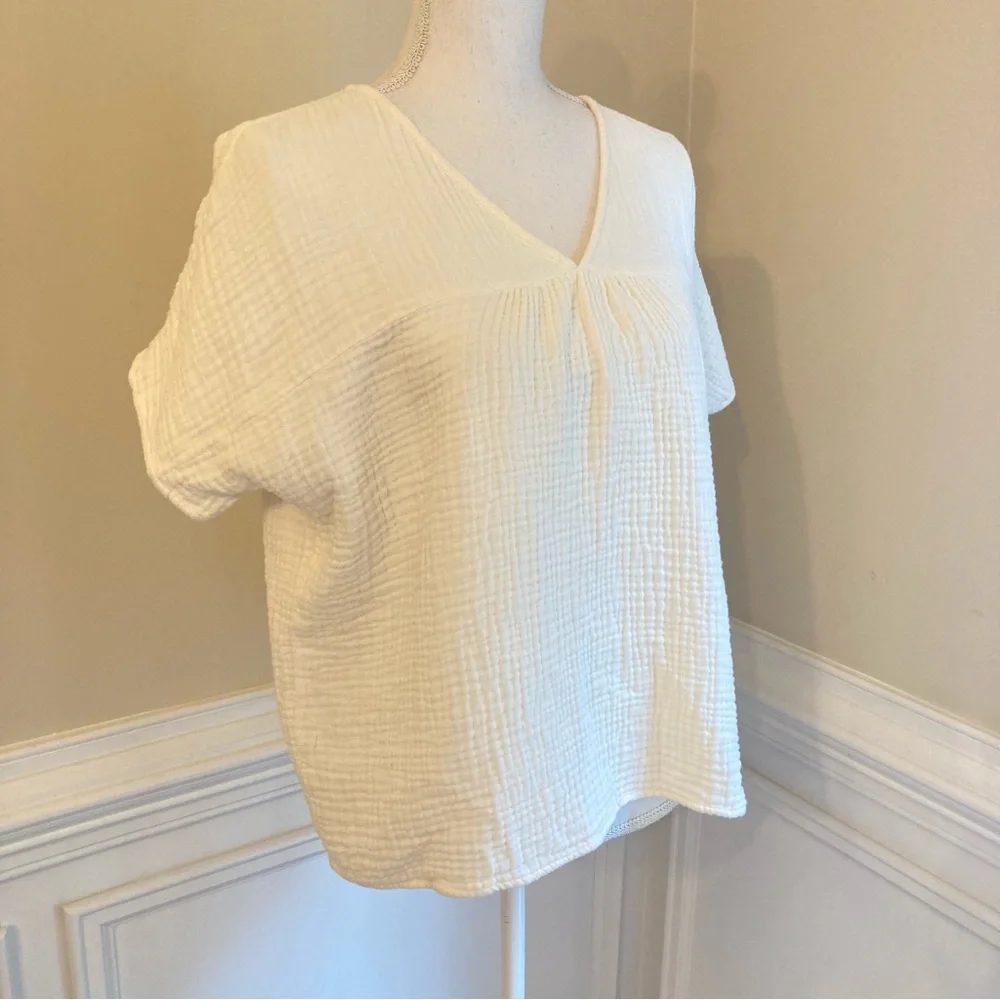 MADEWELL Cream Gauze V Neck Short Sleeve Top - Picture 8 of 9